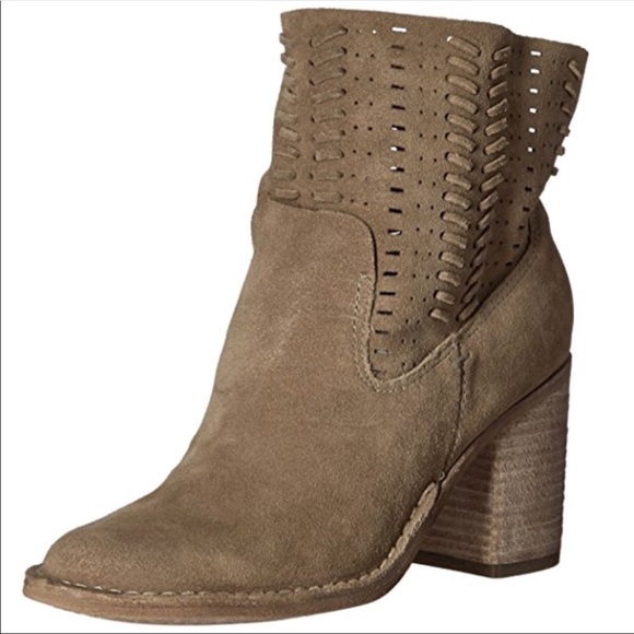 Whipstitched Slouchy Perforated Block Heel Booties - Picture 3 of 6